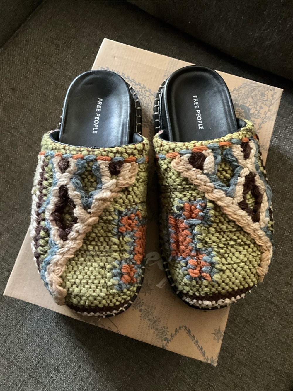 New Free People Magic Carpet Botanical green boho mules 6 $148